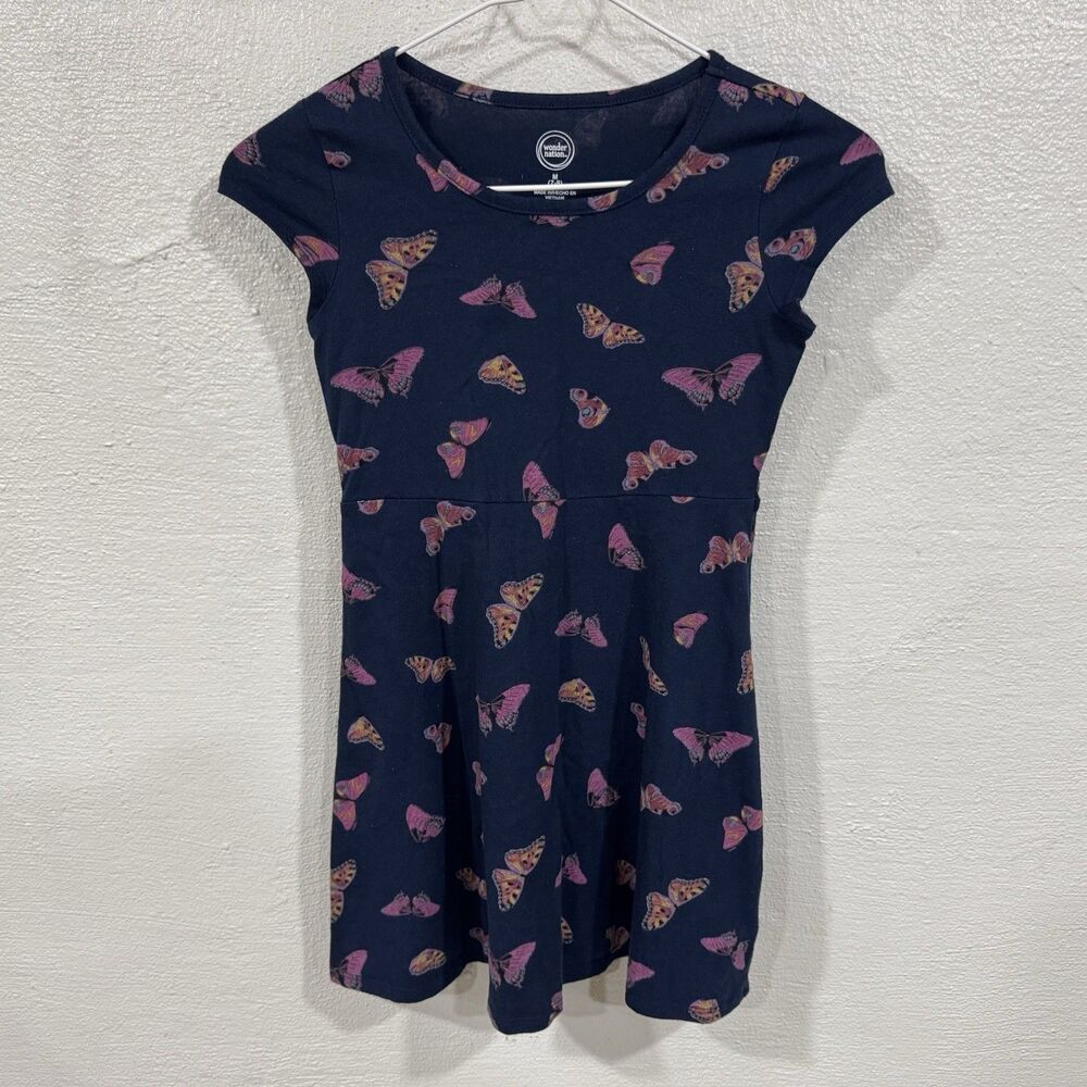 Wonder Nation Girls Navy Blue Butterfly Print Dress Medium 7-8